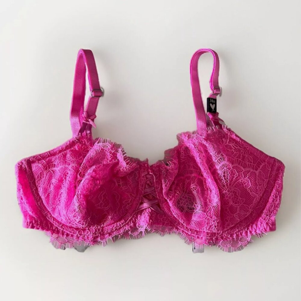 Victoria’s Sceret Dream Angels Wicked Unlined Lace Bra Hot Pink Size 34D NWT